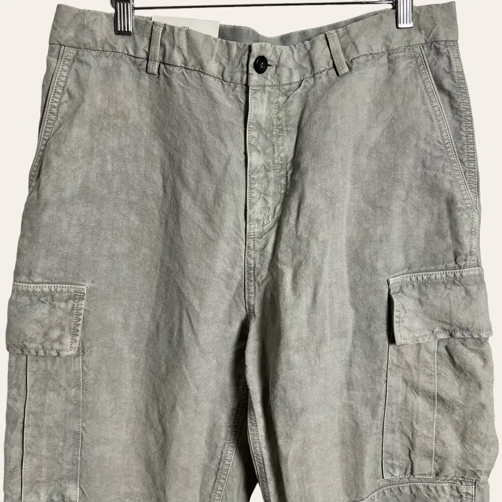 Eleventy Platinum Men's Gray 100% Linen Cargo Military Trouser Pants Size 33 NWT